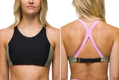 Top de Bikini Prana Baja Bound XS Espalda Corredora Negro Verde Rosa Bloque de Color Deporte Nuevo Foto 1 de 4