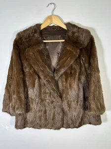 Cappotto pelliccia vintage taglia 14 visone muschiato? Monogramma maniche 3/4 marrone - Foto 1 di 16