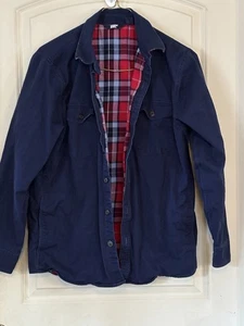 Chaqueta Lands End Para Hombres Tareas Medianas Azul Marino Rojo Franela Forrada Algodón Granero - Imagen 1 de 12