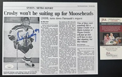 Sidney Crosby Signed 2001-02 Dartmouth Subways Article JSA COA Vintage Auto ! - Image 1 of 2