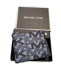 MICHAEL KORS Men's Slim Billfold Wallet Embossed Logo Denim Multi Father's Gift  - Picture 1 of 5