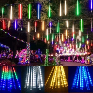 192 LED Meteor Shower Lights Fairy String Light Falling Rain Tree Garden Xmas US - Picture 1 of 15
