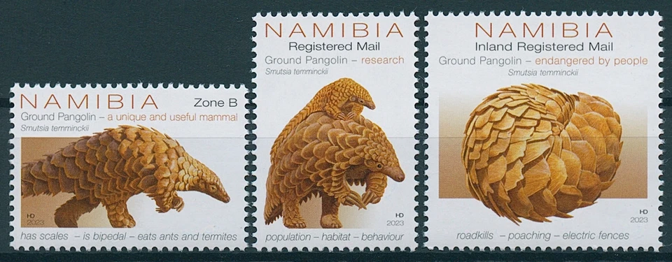 Juego de 3 estampillas de Namibia 2023 MNH pangolines tierra animales salvajes Foto 1 de 1