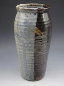 STUDIO ART POTTERY ORIENTAL STYLE BAMBOO LARGE VASE 10" SIGNED HAND THROWN - Picture 1 of 6