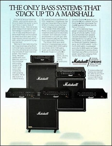 Sistema de amplificador de bajo Marshall Unicord y ecualizador anuncio 1983 amplificador publicidad impresión - Imagen 1 de 3