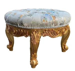 Italian Louis XVI Century Gilded Bed Bench with Multicolor Damask Upholstery - Picture 1 of 6