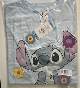 Disney Women's Crochet Lilo & Stitch Lightweight Jersey Tee, Blue, Size Large L - Picture 1 of 10