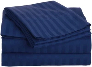 600 TC Egyptian Cotton Navy Blue Stripes 8,10,12,15, Inch Deep Pkt Bedding Items - Picture 1 of 3