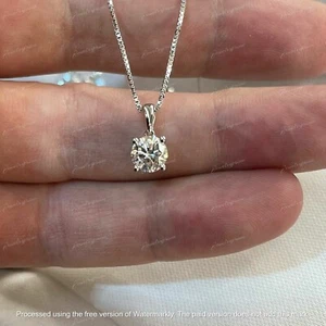 Round Cut 1Ct Genuine Moissanite solitaire Pendant Women's 925 Sterling Silver - Picture 1 of 5