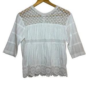 Ramy Brook Top Blouse 3/4 sleeve Womens XS Bohemian Crochet Peasant Cottagecore - Picture 1 of 18