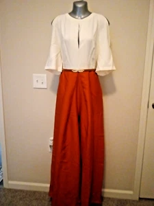 Stylewe Cream/Orange Tone Half Sleeve Cold Shoulder Palazzo Leg Jumpsuit Sz XL - Picture 1 of 11