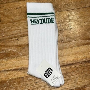 Neu Hey Dude weiße und grüne Streifen lange Socken Limited Edition weich bequem - Bild 1 von 5