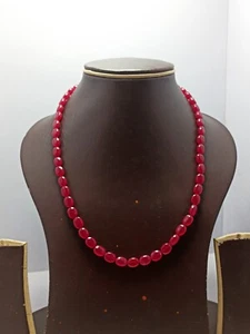Natural Red Ruby Gemstone Oval 7/9 mm Beads 925 Silver 12/40" Strand Necklace - Picture 1 of 12