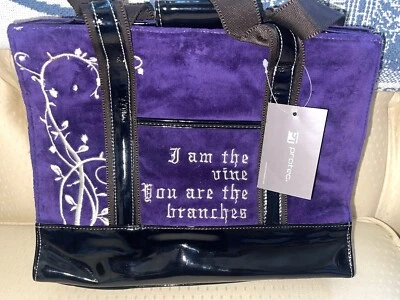 Protec Purple Velvet Naomi Embroidered Bible Verse Tote Bag Purse NWT - Image 1 of 4