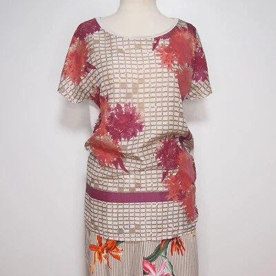 Max Mara Silk Top Blouse Red Purple Floral Brown Viscose Knit Jersey Size S M - Image 1 of 4