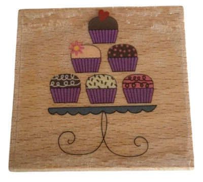 Hampton Art Rubber Stamp Cupcake Tower Food Baking Birthday Card Making Craft - Image 1 of 4