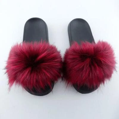 Acogedoras pantuflas deslizantes de piel sintética - Zapatilla mullida con punta abierta para mujer - Suave felpa cómoda Foto 1 de 4