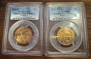 2015-P + 2015-D Native American Mohawk Iron Workers $1 PCGS MS66 PositionA - Picture 1 of 2