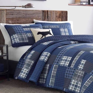 Eddie Bauer Eastmont Juego de Edredón Completo/Reina de Algodón Azul Marino Patchwork a Cuadros - Imagen 1 de 4