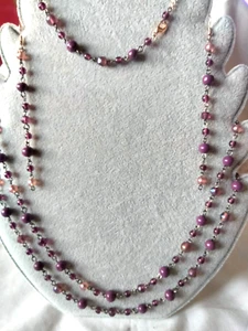 PURPLE BEADS NECKLACE BRACELET AND EARRINGS SET - Picture 1 of 5