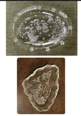 Vintage MIKASA Pratos de Natal Lanche ANJOS 9" x 7" Caixas Originais Conjunto de 2 Peças - Imagem 1 de 4