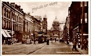 Postcard Belfast in Northern Ireland trams and shops in Donegall Place RP - Picture 1 of 2