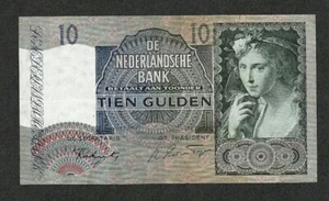 NETHERLANDS 10 GULDEN 1942 Ser. 5BN PICK #56b XF ***RARE*** - Picture 1 of 2