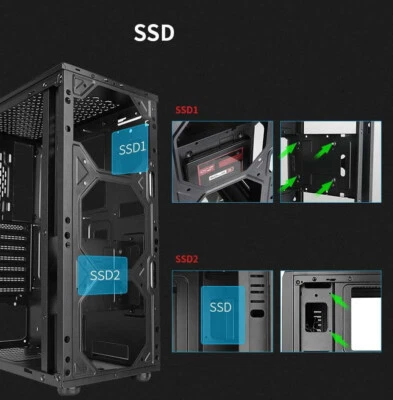 RUIX Glasseite Tower Gaming Pc Gehäuse USB 3.0 ATX ,M-ATX,Mini-ITX + qhz+