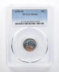 1959-D Roosevelt Dime MS66 PCGS Beautiful Blue Tone *7706 - Picture 1 of 3