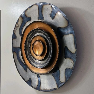 Concentric Circles 25" Torched Steel Coppertone 3D Disc Metal Wall Art Decor MCM - Image 1 of 4
