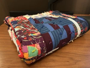 Handmade Patchwork Baby Quilt Blanket – Vintage Folk Art One-of-a-Kind, 47” x 29 - Picture 1 of 9