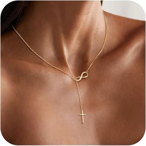 Collana Croce da Donna, Delicata Collane Croce Placcata Oro/Argento 14K da Donna - Foto 1 di 12