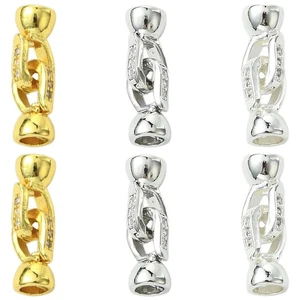 6pcs Zinc Alloy Micro Pave Clear Cubic Zirconia Fold Over Clasps Jewelry Making - Picture 1 of 8