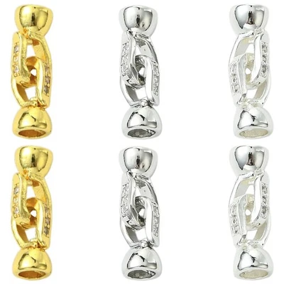 6pcs Zinc Alloy Micro Pave Clear Cubic Zirconia Fold Over Clasps Jewelry Making - Image 1 of 4