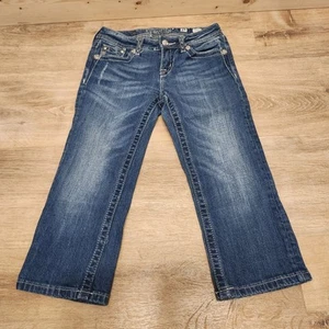 Miss Me Capri Jeans Girls Size 14 Blue JK6065P Embellish Rhinestone Flap Pockets - Picture 1 of 10