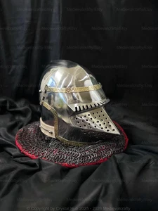 Medieval Klappvisor Helmet Medieval Houndskull Bascinet With Chainmail Helmet - Picture 1 of 6