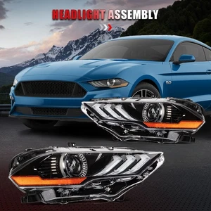 Fits 2018-2023 Ford Mustang Black Housing LED DRL Projector Headlights Assembly - Picture 1 of 6