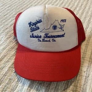 Vintage 1988 rot Mesh Snapback Trucker Mütze Virginia Junior Turnier Va Beach - Bild 1 von 6