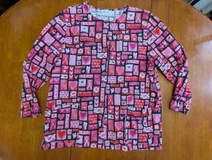 Cherokee Scrubs Medical Dental Long Sleeve Womens Pink Hearts Large Snap Front - Picture 1 of 11
