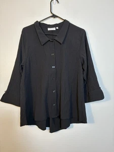 Habitat Hemd mit Knopfleiste Gr. Large schwarz 3/4 Arm hauchdünn Lagenlook minimalistisch - Bild 1 von 7