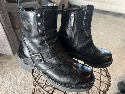 Botas de moto Harley-Davidson de cuero negras con cremallera lateral vintage 84397 Foto 1 de 4