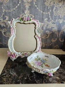 Vintage Rudolf Kammer Porcelain Table Mirror And Antique Dresden Porcelain Bowl - Picture 1 of 21