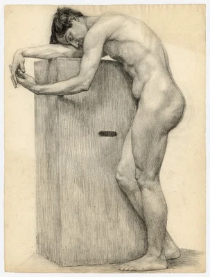 Henri Bonnerot, dibujo académico de figura desnuda masculina, académie c. 1910 Foto 1 de 2