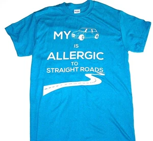 CAMISETA MINI COOPER ¡Diseño Divertido! Alérgico a Carreteras Rectas TALLA XL TURQUESA - Imagen 1 de 1