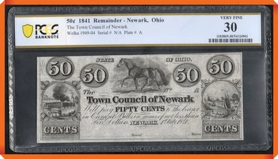 KC- 1841 Town Council of Newark 50¢ - VF 30 by PCGS Banknote - Image 1 of 2