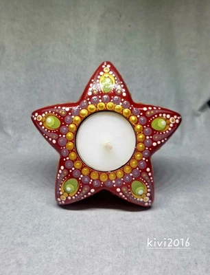 Mandala Stern, handbemalt, 11 cm Durchm., Unikat,  Geschenk, Advent, Licht - Bild 1 von 2