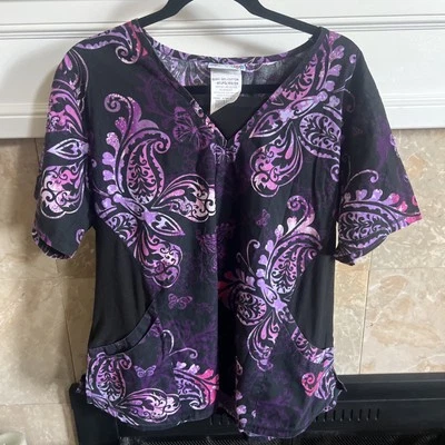 Blusa Médica Butterfly para Mujer Púrpura Rosa Negra UA Talla XL Foto 1 de 4