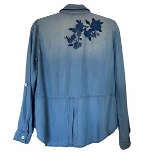 INC bestickt blau Chambray Knopfleiste Langarm Top Größe 4P - Bild 1 von 11