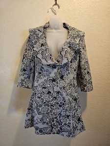 Nygard Women Coat Dress Jacket Size M Black White Floral Button ¾ sleeves  - Picture 1 of 7