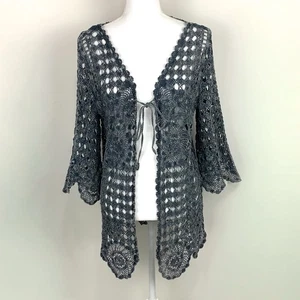 Ethyl Women Size XL Crochet Cardigan Long Line Tie Front Boho Beach Flare Sleeve - Picture 1 of 10